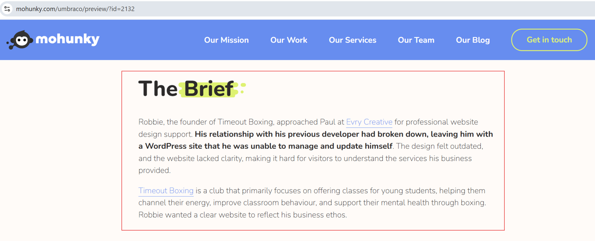 Screenshot of the changes made and viewed on the live website