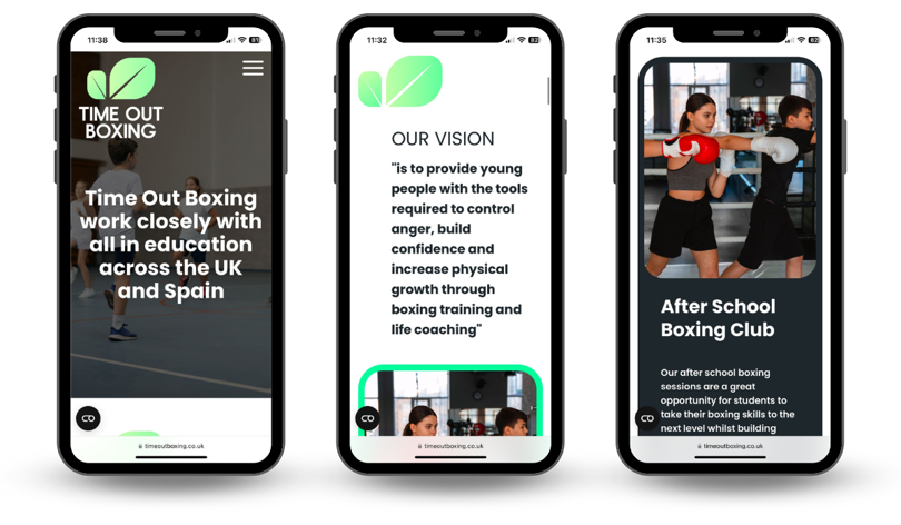 Timeout - A trio of mobile phones showing three different screenshots of the website in mobile view
