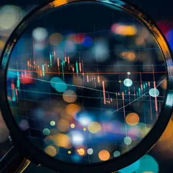 Echo - Tile - An AI generated image of a spy glass looking at blurred lights giving a digital technical feel