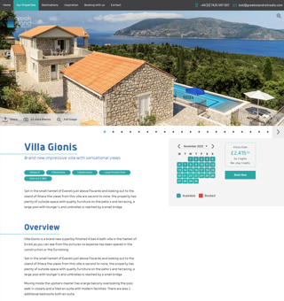 Greek Islands - Property Page - Showing mountain villa with coastal view