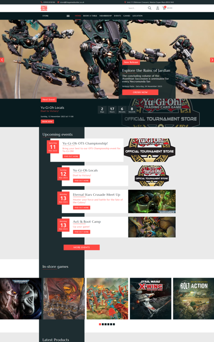 The Games Bunker - Hero Screenshot showing events page designed by Mohunky