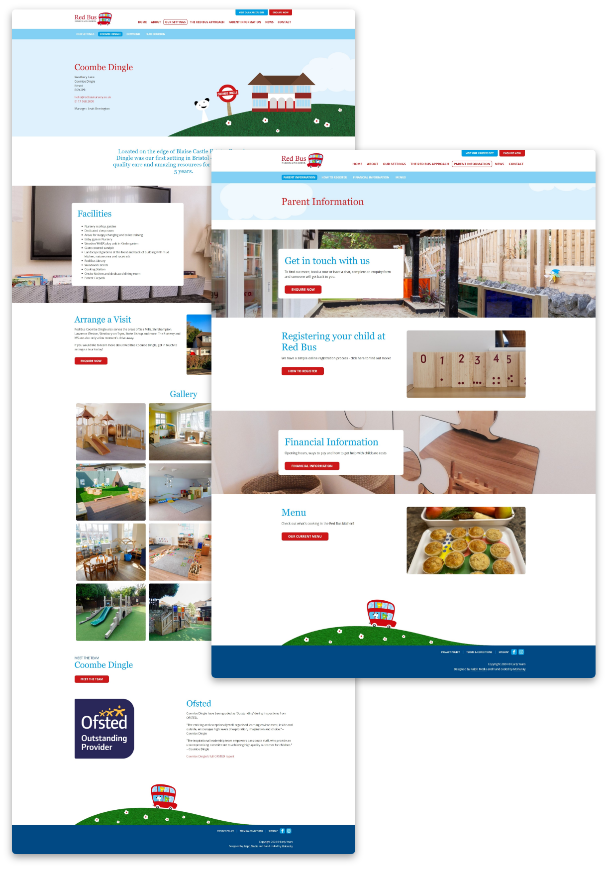 Red Bus Nursery - Screenshot of parent information page showing setting details and information for prospective parents.