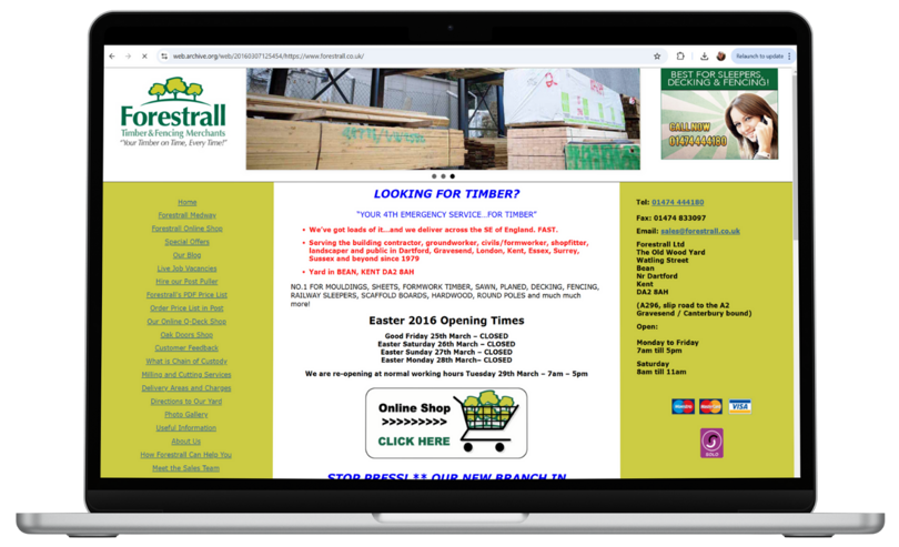 Forestrall - Laptop showing the old dated website